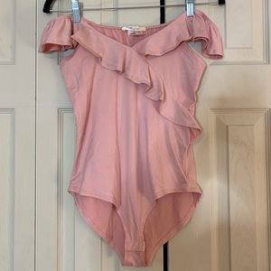 Frilly Pink Off-Shoulder Body Suit